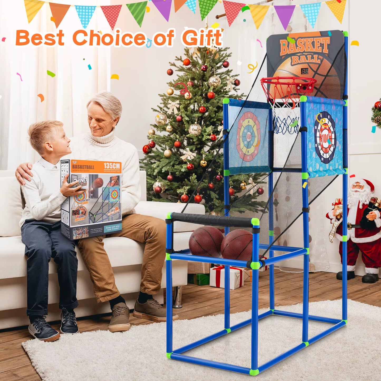 Kids Basketball Arcade Game 2-In-1 Indoor Outdoor Basketball & Sticky Balls Game