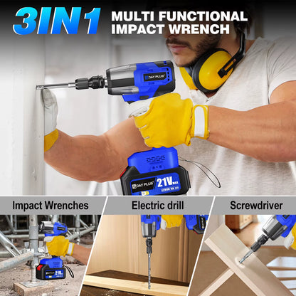 Cordless Impact Wrench 1/2 Inch, Brushless Impact Gun 450N.M High Torque, 3200Rpm Variable Speed with 4 Socket Sets