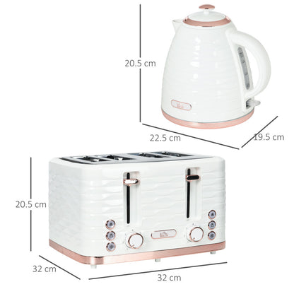 HOMCOM Kettle and Toaster Sets, 1600W 1.7L Rapid Boil Kettle & 4 Slice Toaster with 7 Browning Controls, Defrost, Reheat and Crumb Tray, Otter Thermostat,