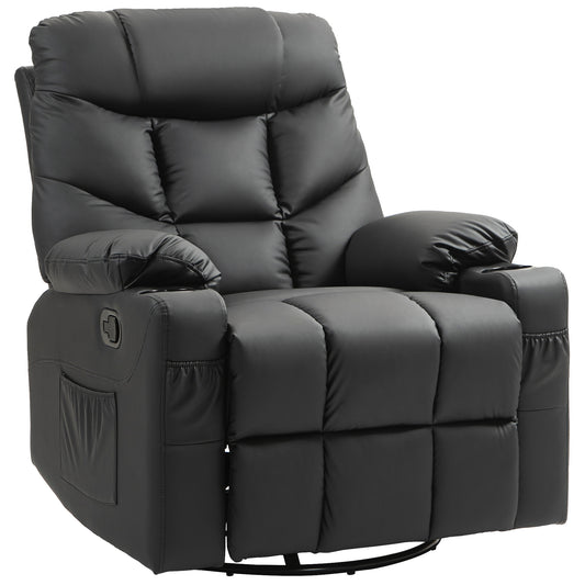 Manual Reclining Chair, Recliner Armchair with Swivel, Faux Leather, Footrest, Cup Holders, 86x93x102cm, Black