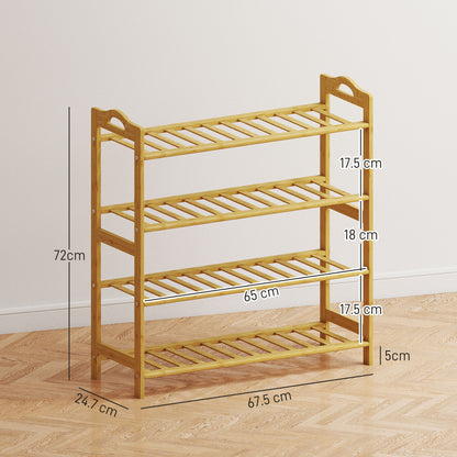 Freestanding Bamboo Shoe Rack, 4-Tier Shoe Shelf Stand for Hallway, Living Room, Bedroom, Natural Wood Finish