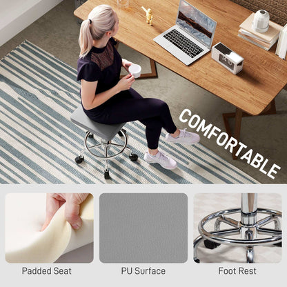 Adjustable PU Leather Rolling Stool - Grey