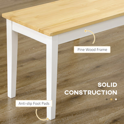 Dining Table and Bench Set, Farmhouse Kitchen Table and Bench with Wooden Frame for Living Room, Dining Room, Natural and White
