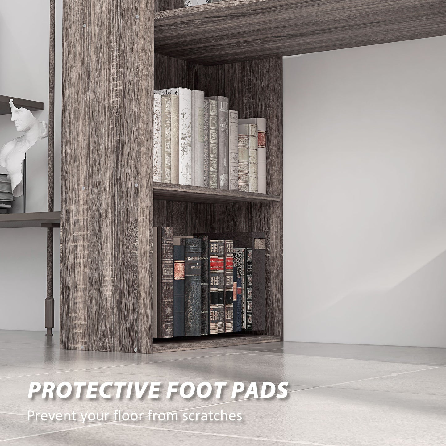 120cm Modern Computer Desk Bookshelf Study Table Workstation PC Laptop Writing Home Office 6 Shelves, Grey Wood-Effect