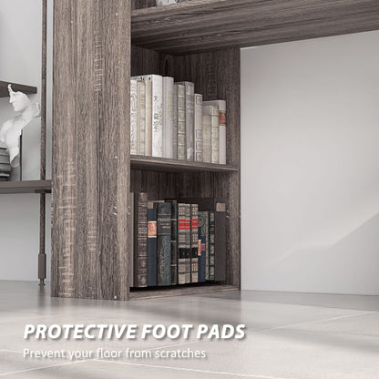 120cm Modern Computer Desk Bookshelf Study Table Workstation PC Laptop Writing Home Office 6 Shelves, Grey Wood-Effect