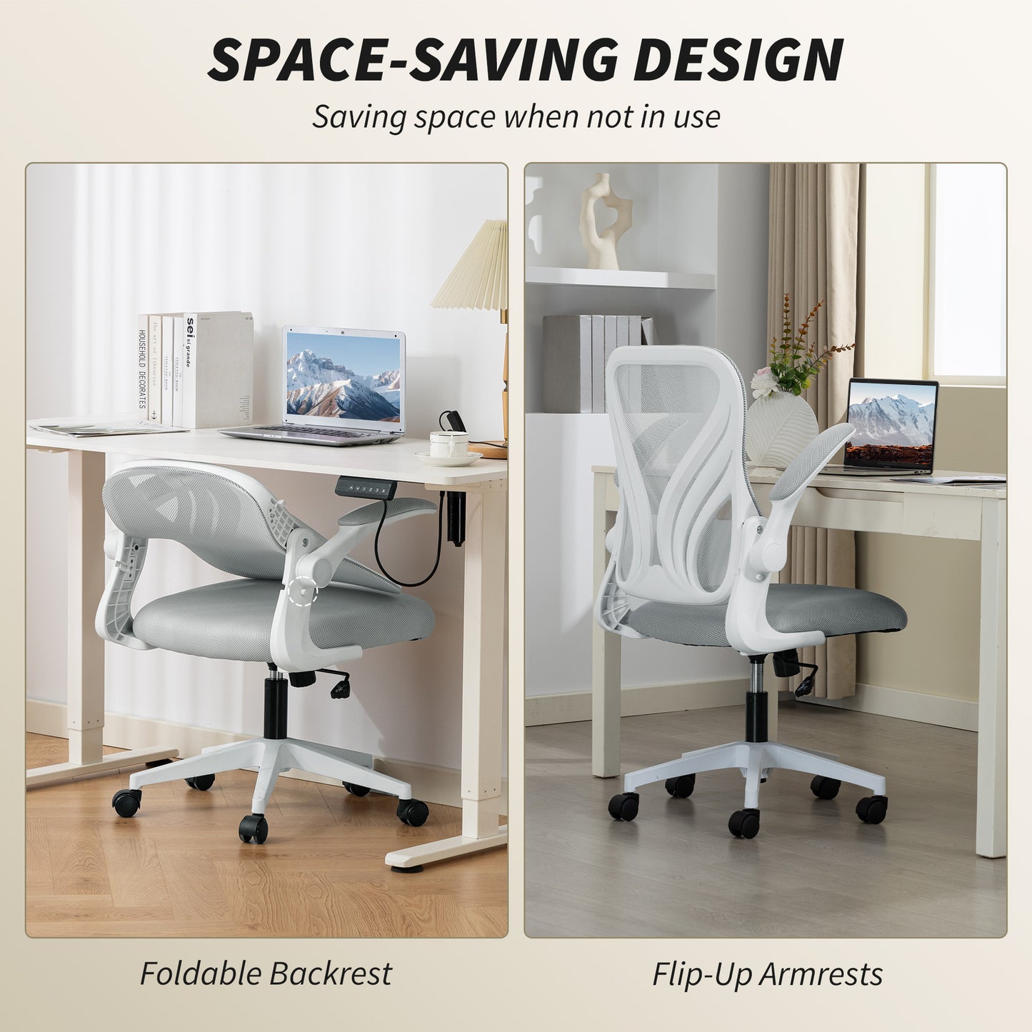 Mesh Office Chair with Foldable Backrest - Light Grey