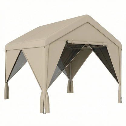 3x3m Patio Gazebo with Netting & Curtains | Dual-Layer Sidewalls | Mesh Apex Roof UV30+ | PVC-Coated Fabric | Flexible 4-Entry Door System | Galvanised Steel Frame | Windproof Level 4-6 | Snow Rated | Khaki