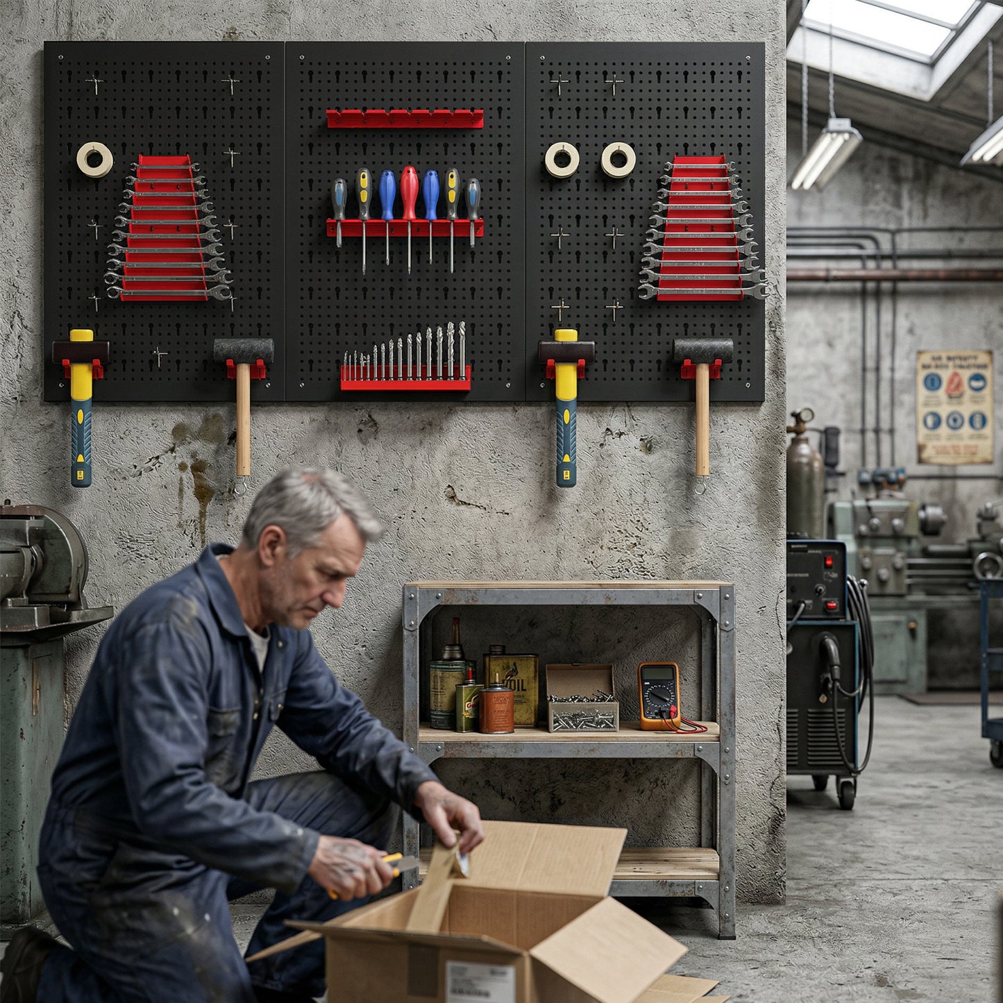 Wall-Mounted Steel Pegboard Tool Storage Set | 28pc | 3 Boards | 50kg | Black & Red | Garage & Workshop