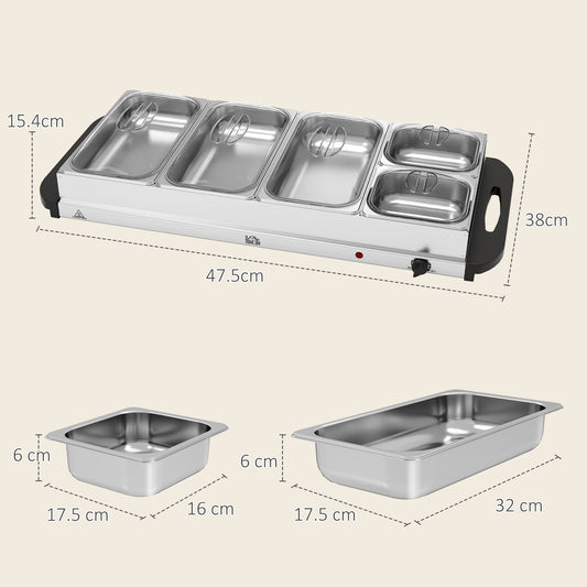Electric Food Warmer 5 Tray, 9.2L Portable Buffet Server and Warming Tray with Lids, Adjustable Temperature Control and Cool Touch Handles