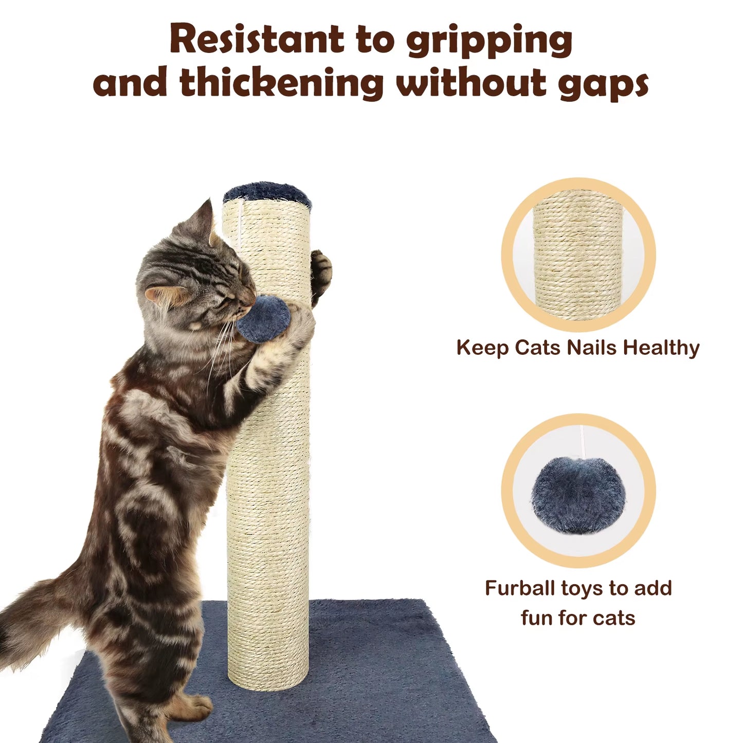 Cat Scratching Post, 90Cm Cat Tree for Indoor Cats Stable Cat Tower for Climbing Playing and Relaxation, Grey-34 X 34 X 40Cm