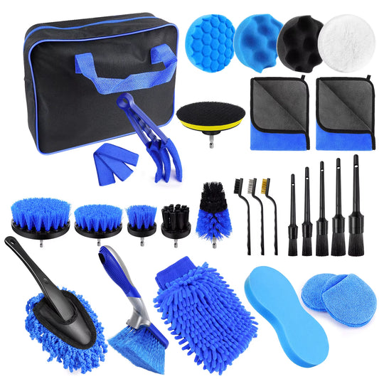 29 Piece Car Detailing Kit, Car Cleaning Kit For Cleaning Wheels, Interior, Exterior, Leather, Dashboard, Vents, Blue