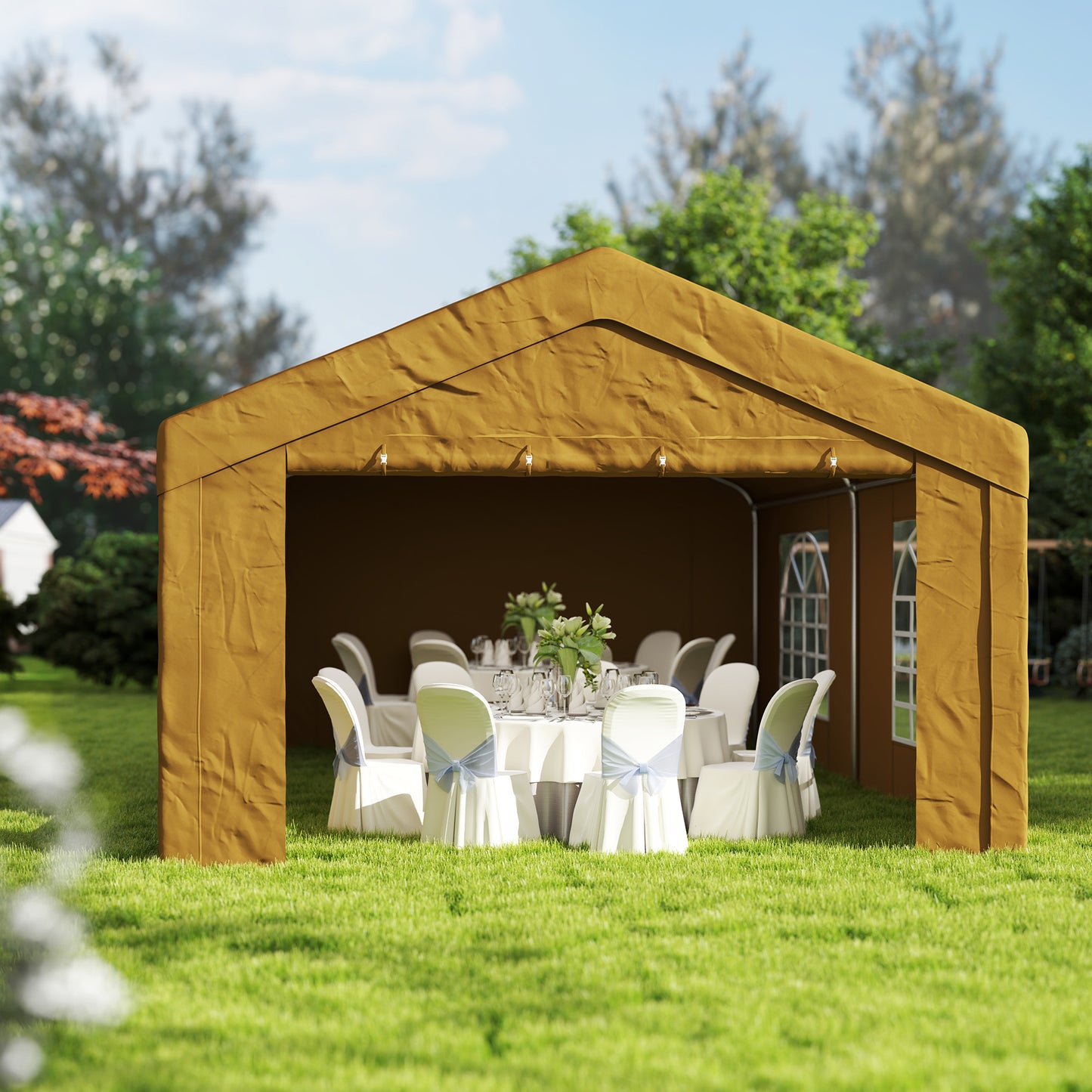 6m x 4m Garden Gazebo, Galvanised Marquee Party Tent with Removable Sides and Windows for Parties, Wedding and Events, Yellow