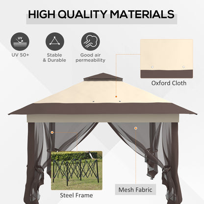 Outsunny 3.6 x 3.6 m Pop up Gazebo with Netting, Height Adjustable Party Tent Instant Canopy Sun Shade Shelter, Khaki
