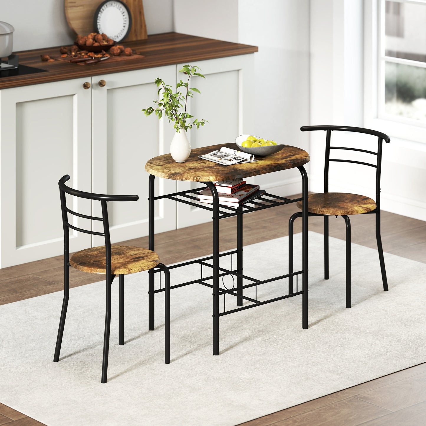 Three-Piece Compact Small Space Dining Set - Rustic Brown