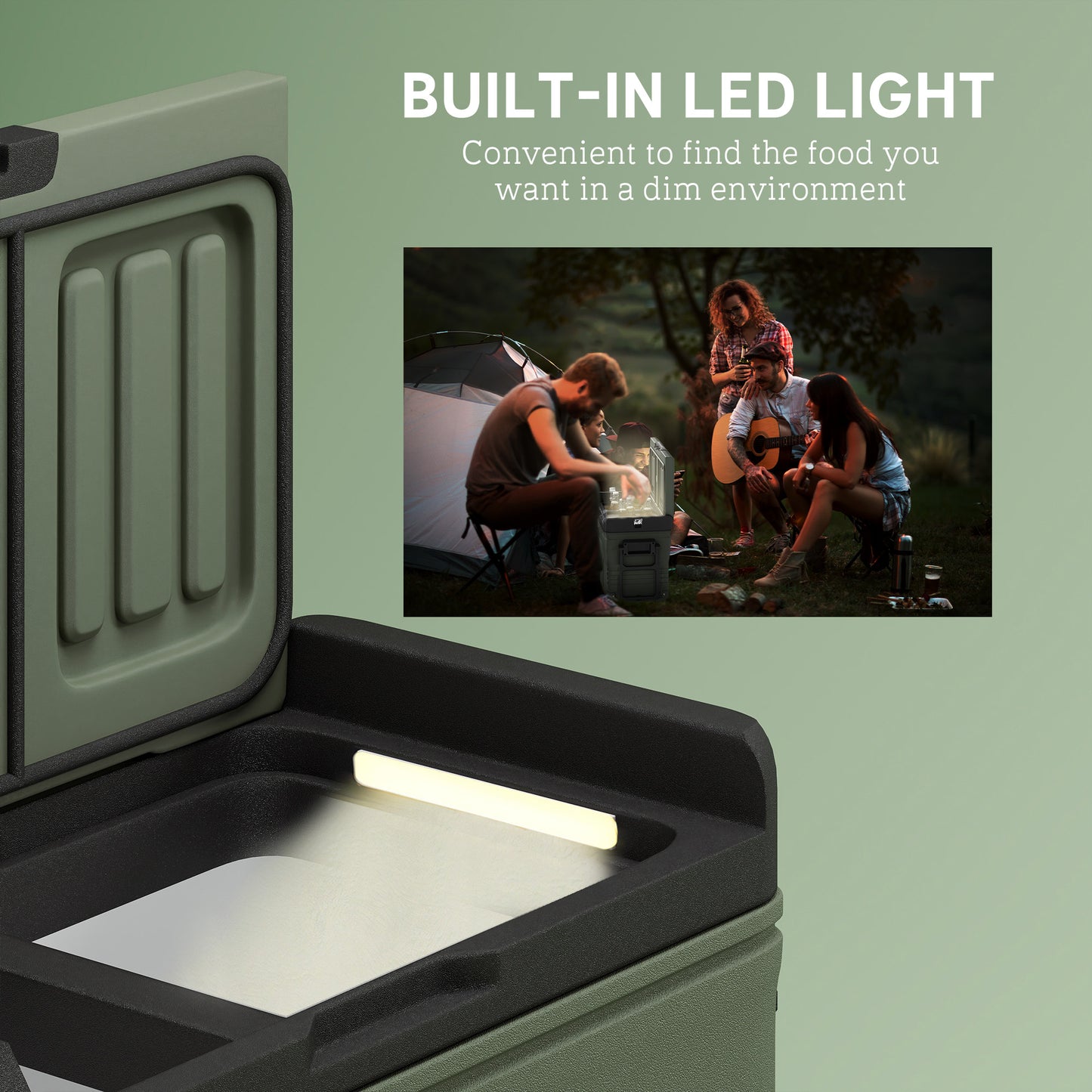 33L Camping Fridge Freezer Dual Zone, Portable Car Fridge 12V/24V DC & 100-240V AC, Electric Cool Box -20℃-20℃ with Wheels and LED Light