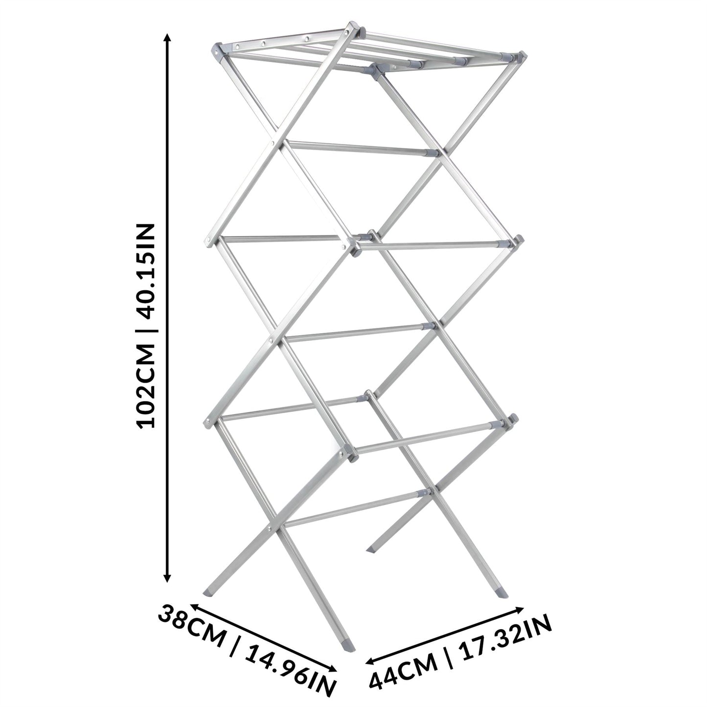 Expandable Folding Clothes Airer | 3-Tier | Scissor-Lift Steel Frame | Folds to 44x51.5x9cm | Extends to 102x71x38cm | Indoor Use | 2-Year Guarantee