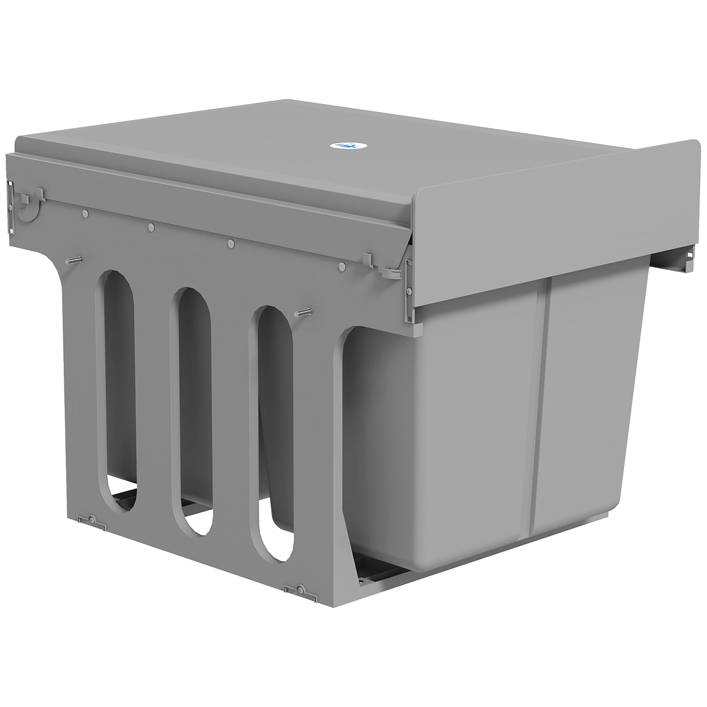 Pull Out Bin, Under Sink Bin - 2 Removable Compartments (15L Each) for 400mm Cabinets, Light Grey