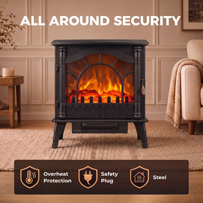 3-Sided Glass Electric Stove Fire | 1000W/2000W Fan Heater, Adjustable Flame Brightness & Thermostat | Freestanding Black | 55 × 31 × 58cm | C Rated