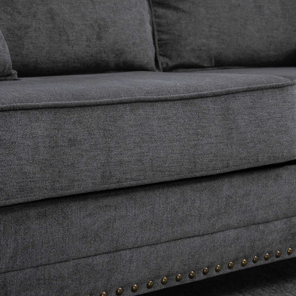 2 Seater Sofas for Living Room, Fabric Sofa with Nailhead Trim, Loveseat with Cushions and Throw Pillows, Grey