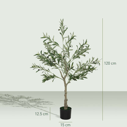 4ft/ 120cm Decorative Artificial Plant, Silk Olive Tree with 450 Leaves and 20 Olive Fruits in Pot, Fake Plant for Home, Office, Living Room, Indoor Decor