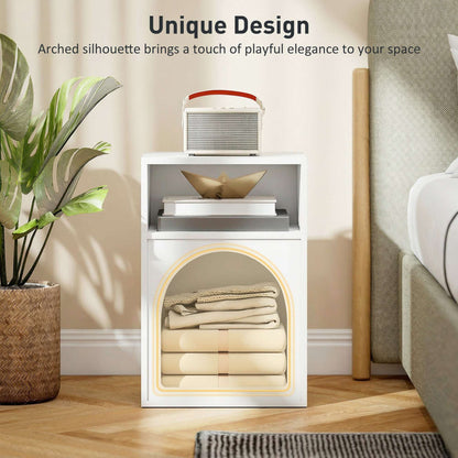 MDF Arch Bedside Table | 2 Open Compartments | Compact Design | Fits Narrow Spaces | 35kg Capacity | 40x30x60cm | White