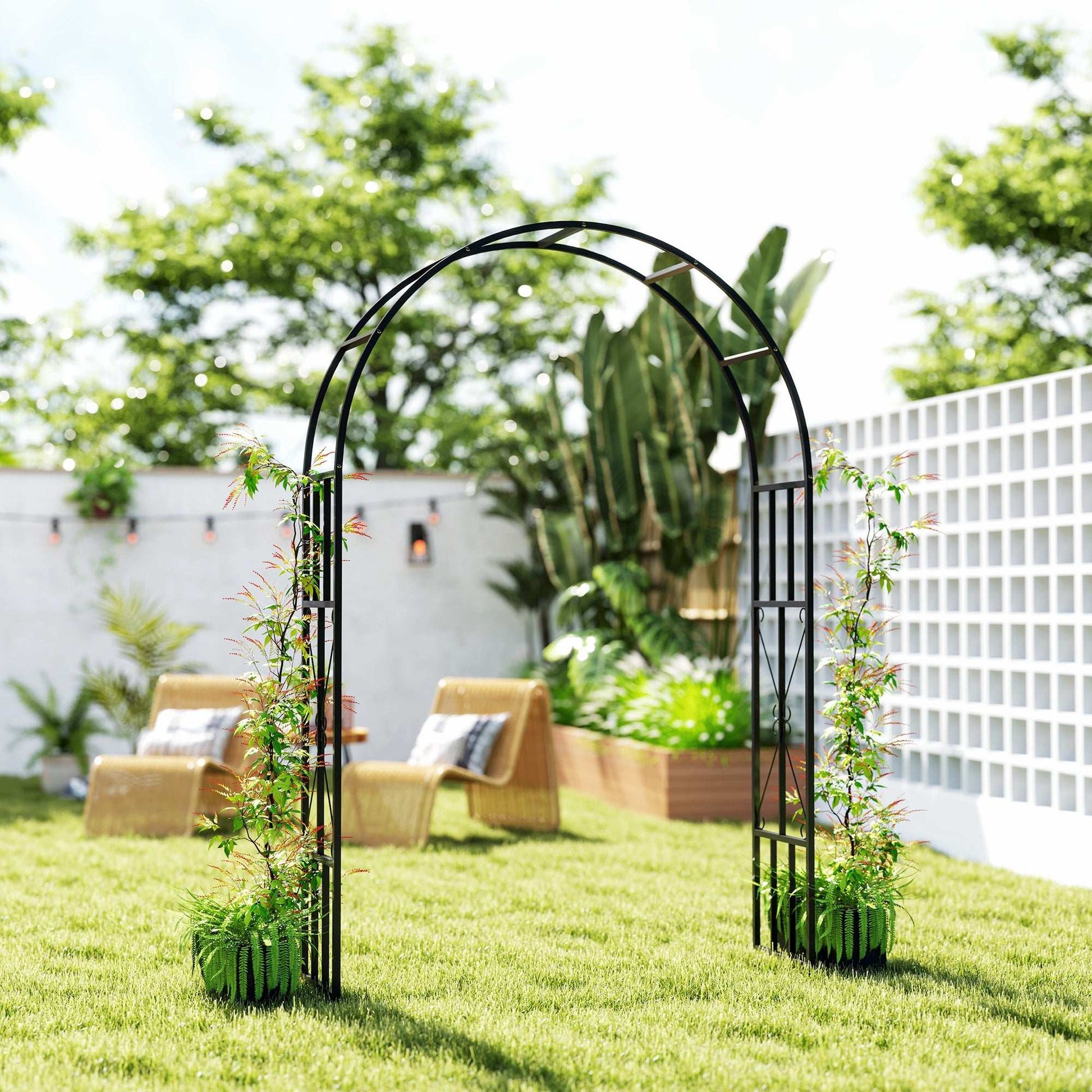 Steel Garden Arch, 2.2m High x 1.5m Wide Metal Garden Trellis for Climbing Plants Roses Wisteria Vines, Outdoor Wedding Arch for Bridal Party