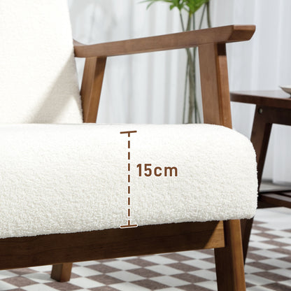 Retro Vintage Style Boucle Seat Mid Century Accent Chair - White