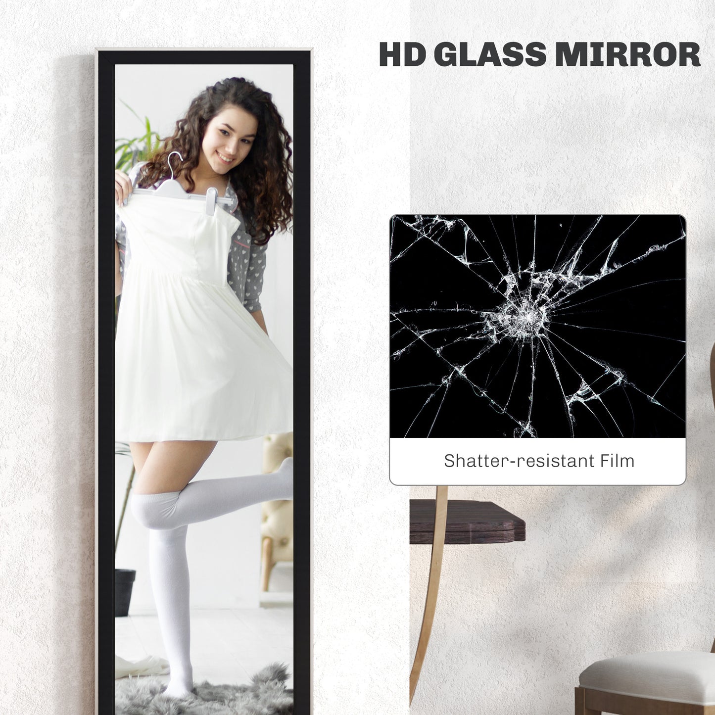 Full Length Mirror, 37 x 157cm Wall Mounted, Leaning, Free Standing Mirror, Framed Full Body Mirror for Living Room, Bedroom, Black