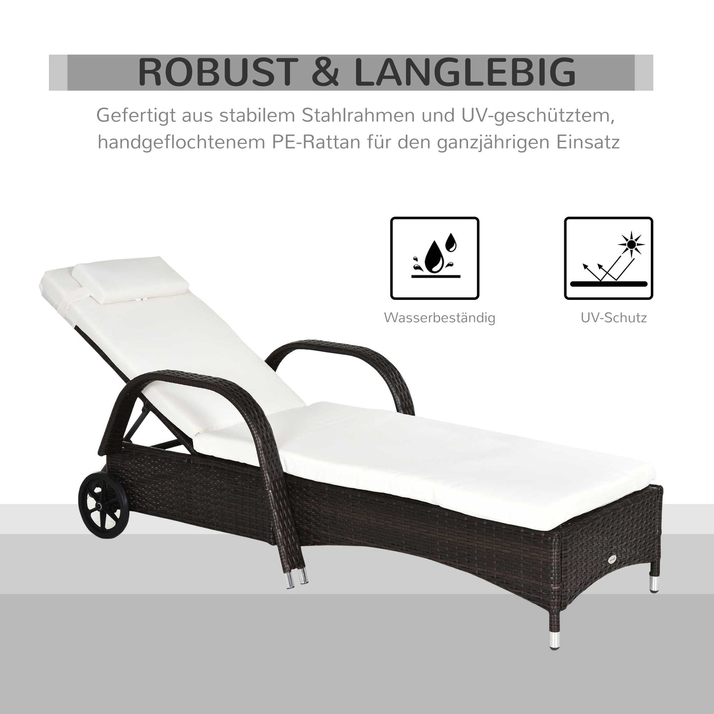 Outsunny 2 Pieces Rattan Sun Lounger Recliner Bed Reclining Chair Patio Garden Outdoor Wicker Weave Adjustable Headrest with Fire Retardant Cushion – Brown