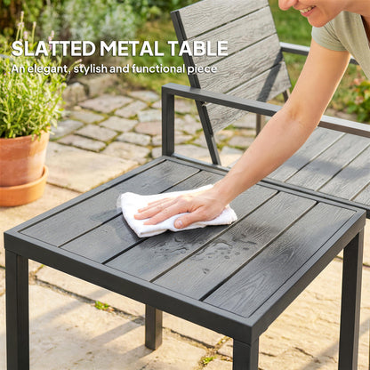 3 Piece Garden Bistro Set | 2 Chairs & Table | HDPE Surfaces | Powder Coated Steel Frame | Weather Resistant | 120kg | Dark Grey