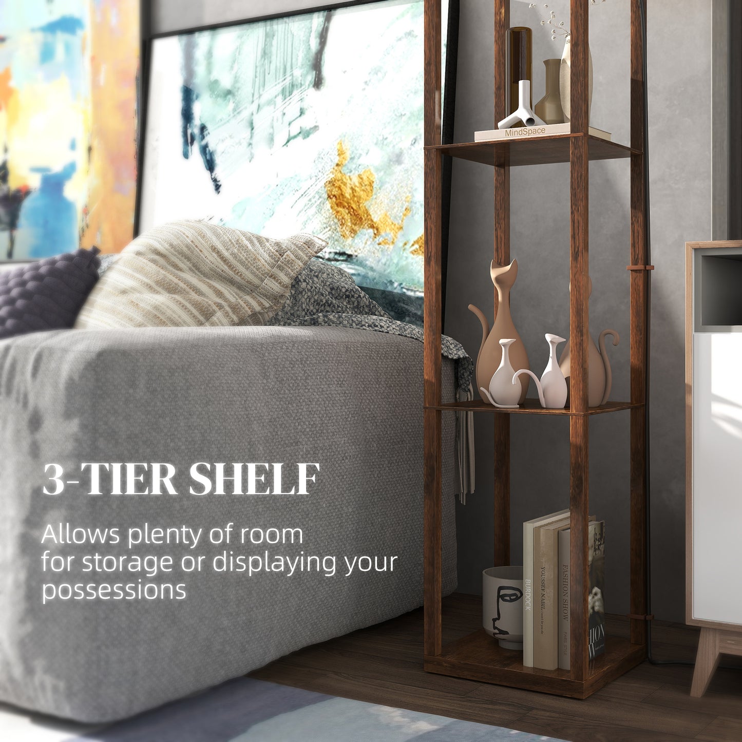 Three-Shelf Standing Lamp - Rustic Brown/White