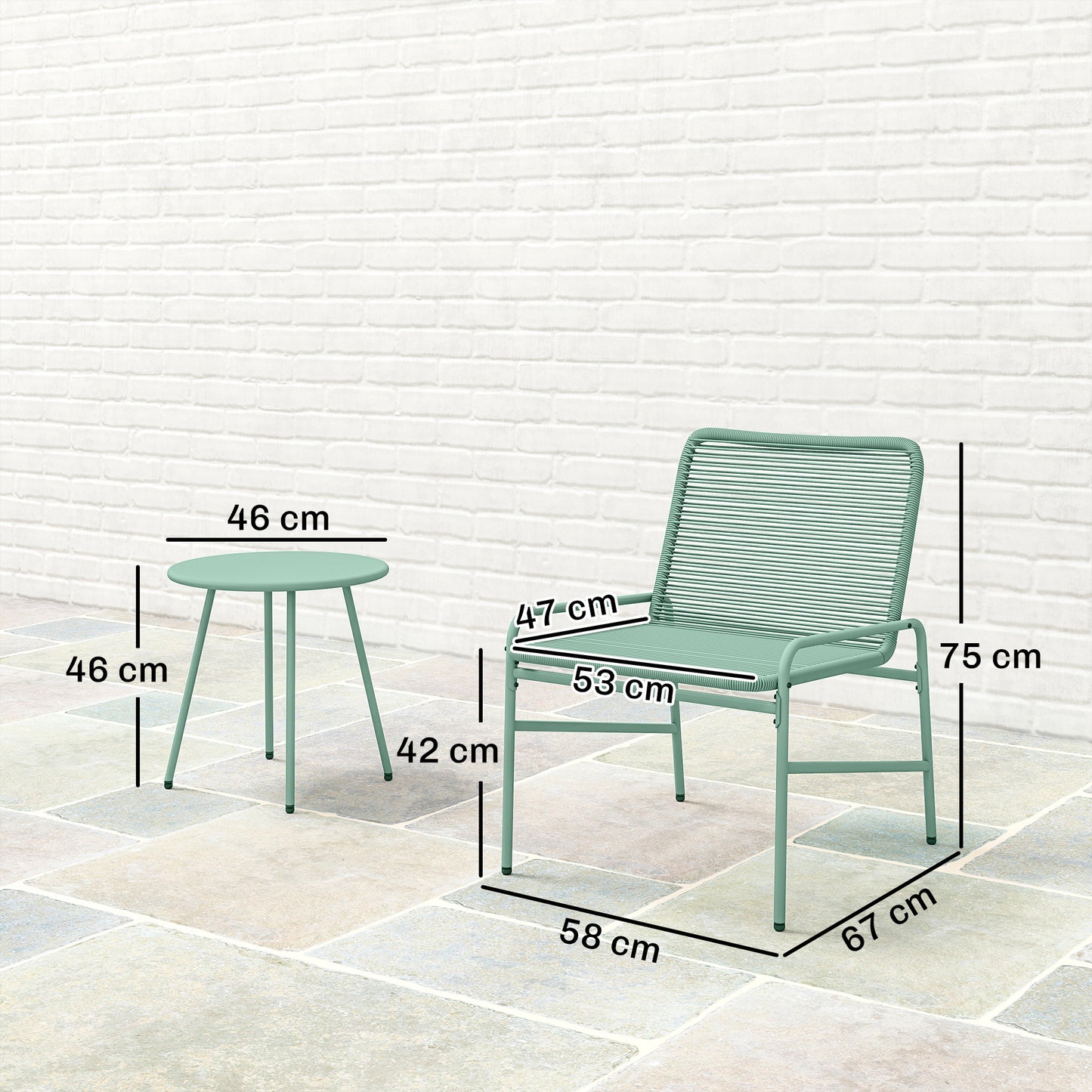 3-Piece Rattan Bistro Set | 2 Chairs & Round Table | Adjustable Feet | Green