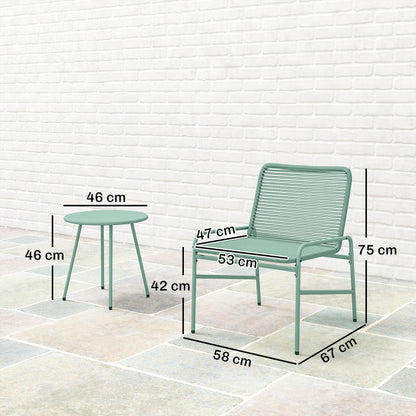 3-Piece Rattan Bistro Set | 2 Chairs & Round Table | Adjustable Feet | Green