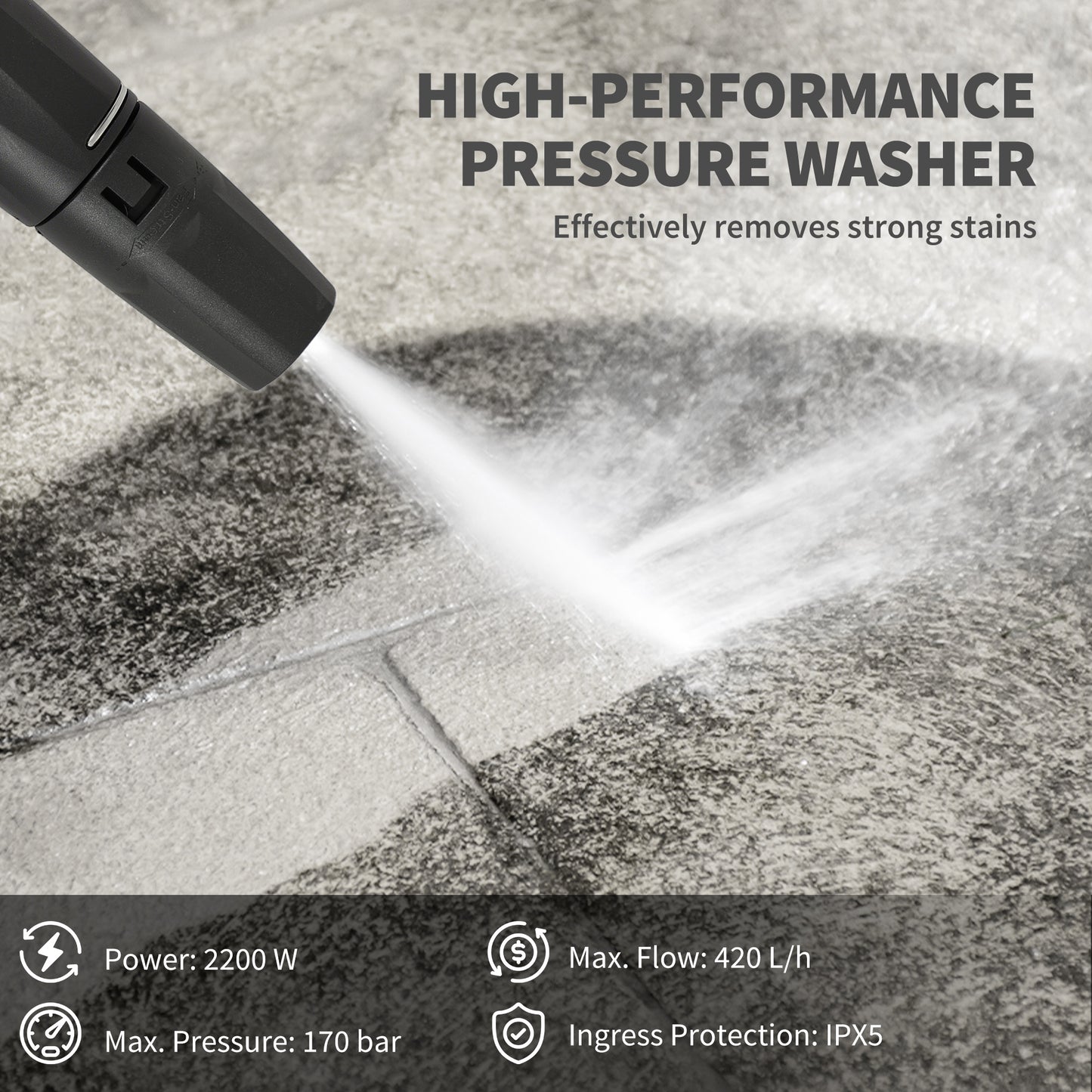 Outsunny 2200W High Pressure Washer, 170 Bar Pressure Washer with Adjustable Nozzle and 6M Hose, 32W x 32D x 80H cm Blue