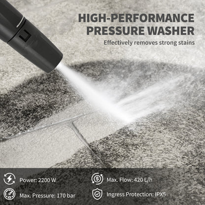 Outsunny 2200W High Pressure Washer, 170 Bar Pressure Washer with Adjustable Nozzle and 6M Hose, 32W x 32D x 80H cm Blue