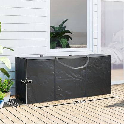 720L Garden Cushion Storage Bag | 600D Oxford PU Coated | 2000mm Waterproof & UPF30+ | Two-Way Zip with Flaps | 2 Handles | Folds Flat | 100kg Max Load | 175x55x75cm | Black