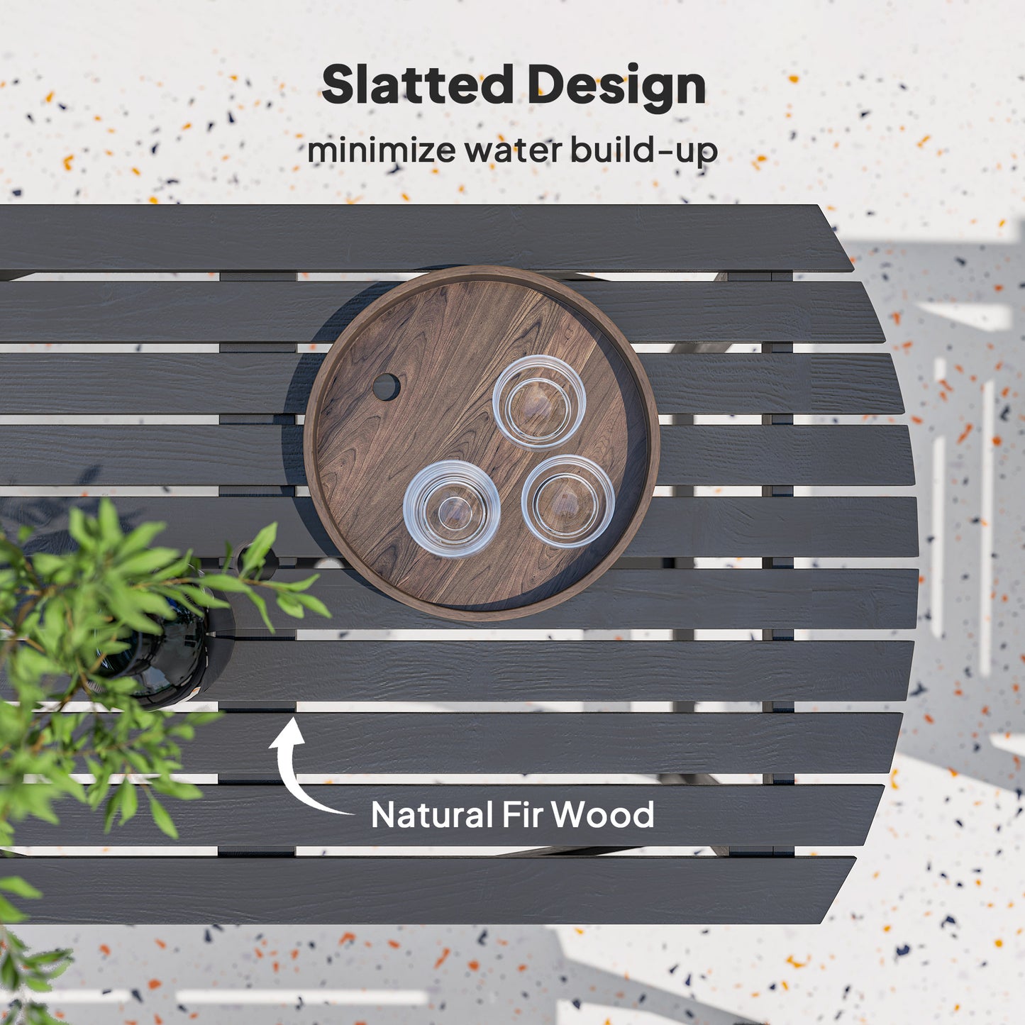 5 Piece Wooden Garden Dining Set for 6, Outdoor Conversation Set with 2 Armchairs, 2 Loveseats and Dining Table with Umbrella Hole for Patio, Balcony, Grey