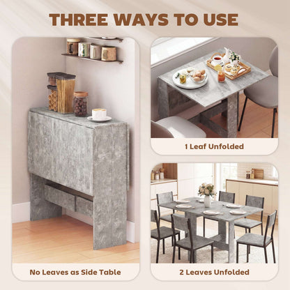 Retro Vintage Style Folding Dining Table, Space-Saving Drop Leaf Kitchen Table for 4-6 People Grey