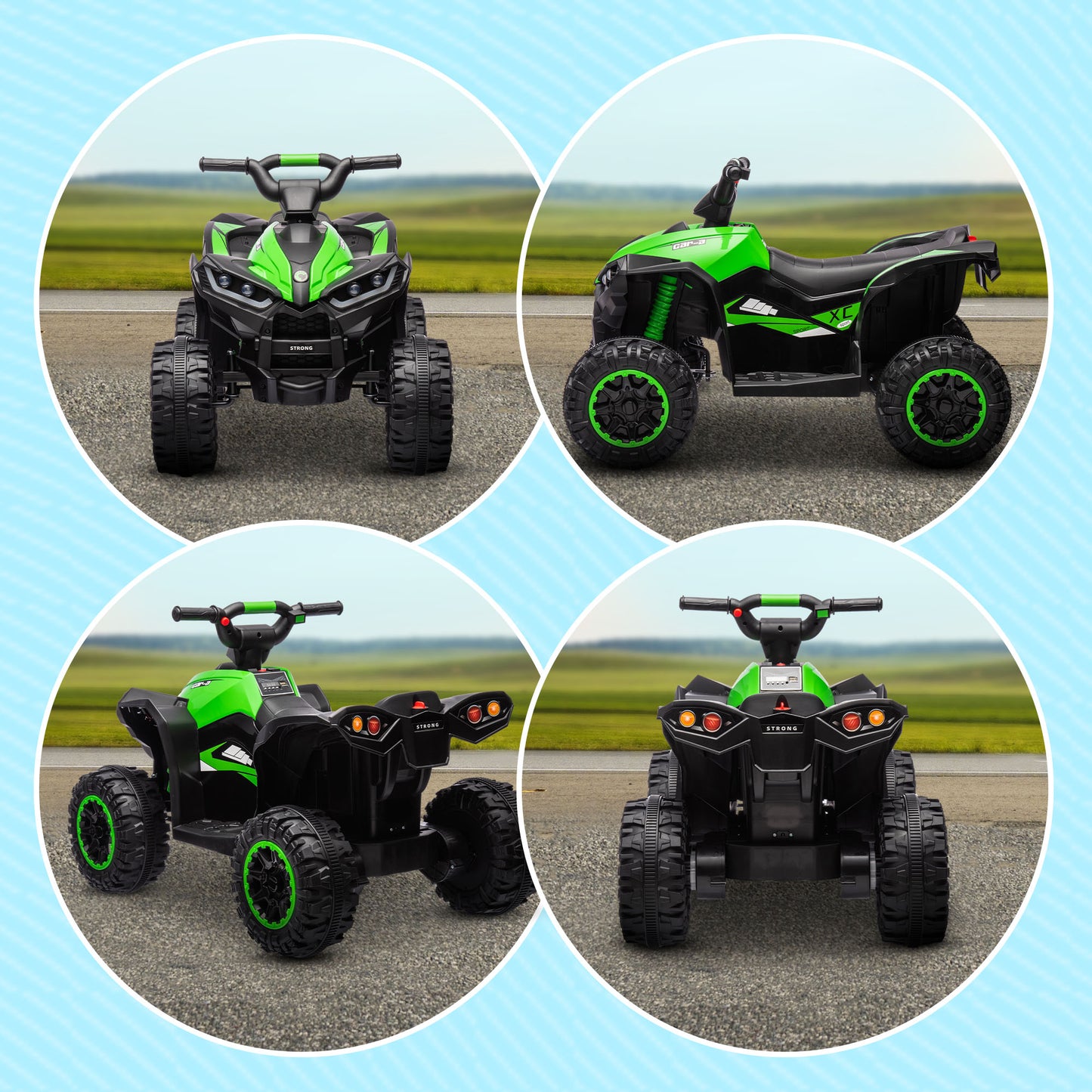 Kids 12V Ride-On Quad Bike w/ Music, Horn, for Ages 3-5 Years - Green