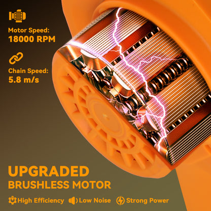 8 Inch Electric Chainsaw, Cordless Chain Saw with Brushless Motor, 2 x 4.0Ah Batteries and Safety Lock, Handheld Portable Wood Pruning Saw