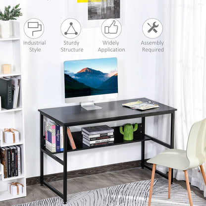 Computer Desk With Storage Shelf Adjustable Feet Metal Frame Home Office Laptop Study Writing Workstation Table Black