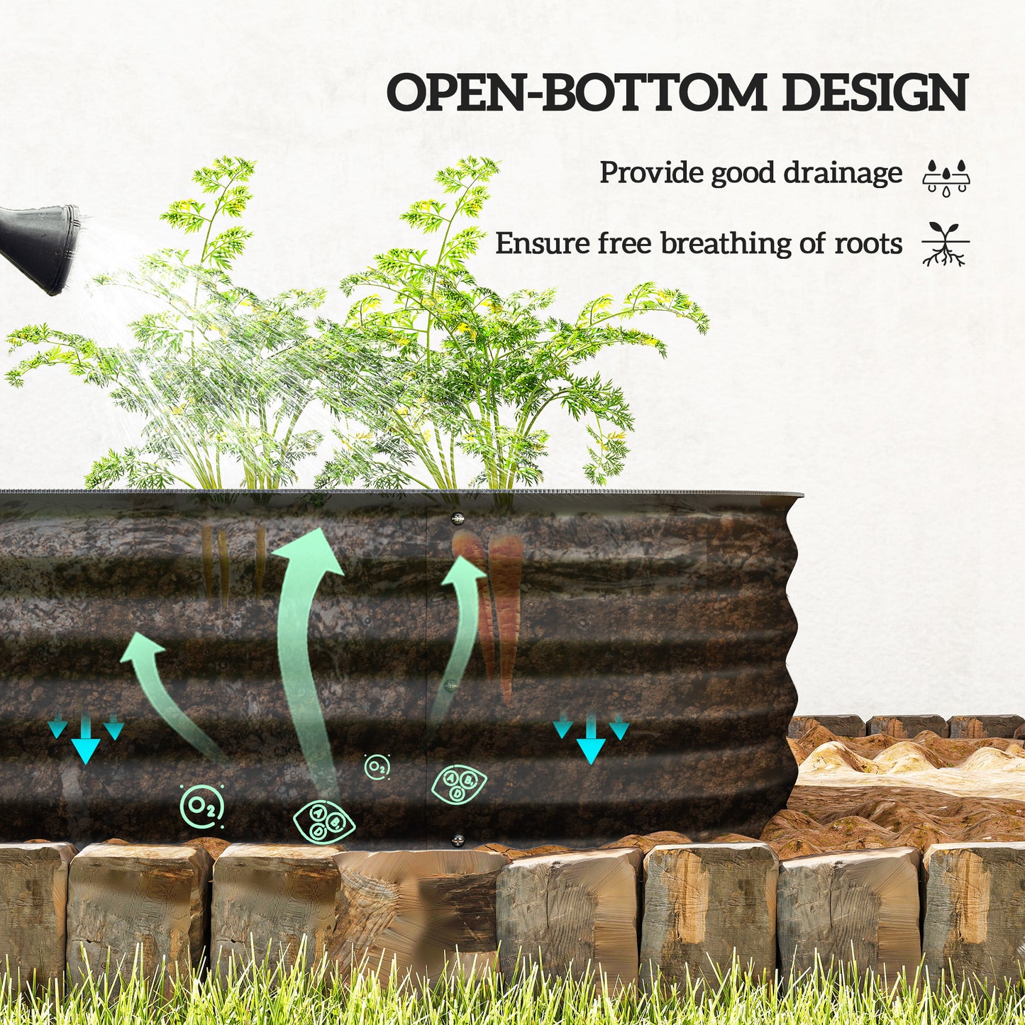 Flexible Galvanised Steel Raised Garden Bed | Safety Rubber Edging | Open Bottom | Configurable Round Oval or Oblong | 150x62x30cm | For Flowers Herbs & Succulents | Black