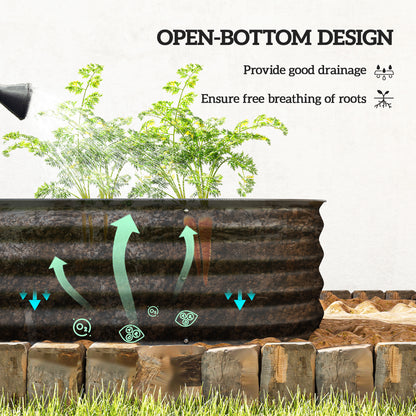 Flexible Galvanised Steel Raised Garden Bed | Safety Rubber Edging | Open Bottom | Configurable Round Oval or Oblong | 150x62x30cm | For Flowers Herbs & Succulents | Black