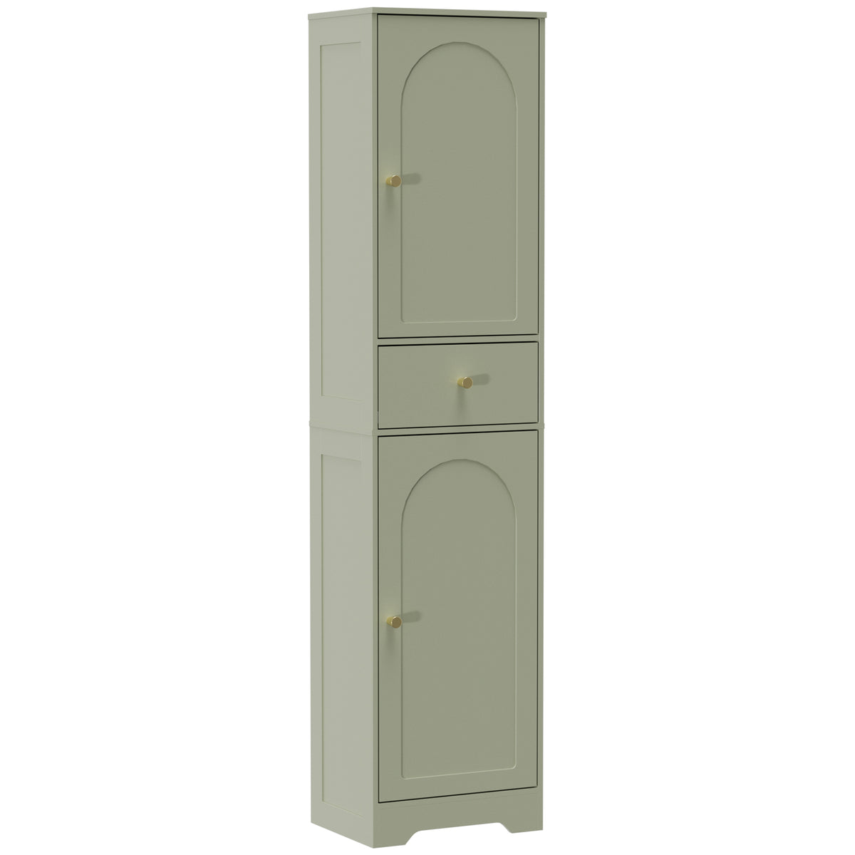 Tall Slim Bathroom Cabinet | Light Green | Particleboard MDF | 40x29.5x170cm | 2 Cupboards Drawer | Adjustable Shelf | Arched Doors Gold Knobs | Melamine | Anti-Tip Kit | 75kg