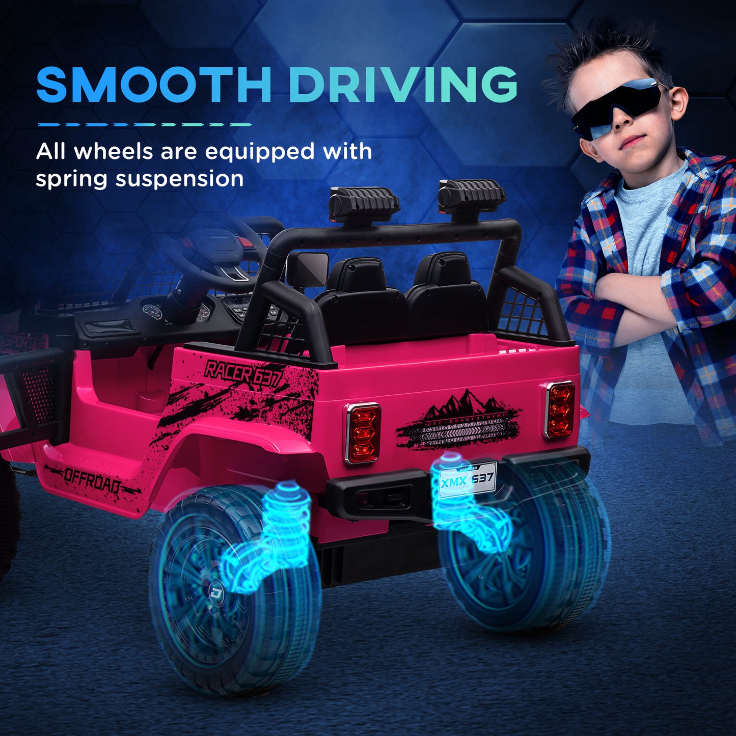 AIYAPLAY 12V Battery Powered Kids Ride On Car, Electric Truck w/ Spring Suspension, Remote, Music Horn Lights - Pink
