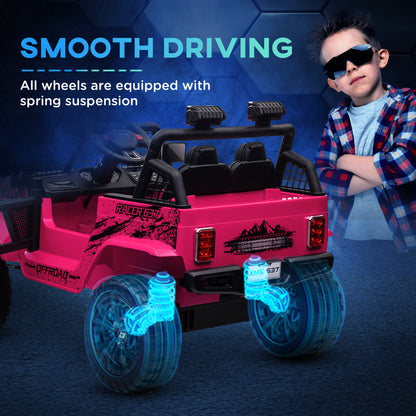 AIYAPLAY 12V Battery Powered Kids Ride On Car, Electric Truck w/ Spring Suspension, Remote, Music Horn Lights - Pink