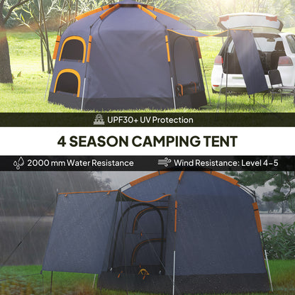 Automatic Pop Up Instant Setup 2-4 Man Camping Tent W/ Mesh Windows, Waterproof & Portable Dome Tent for Camping, Hiking, Backpacking, Dark Grey