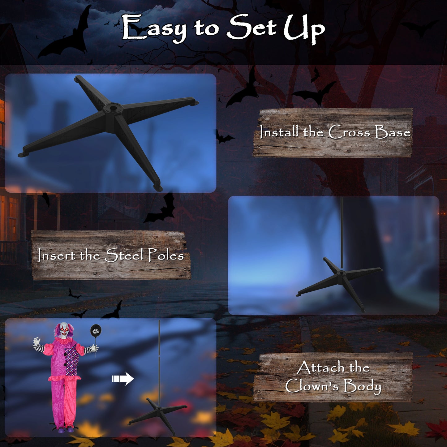 Outsunny 5′7″ Scary Animated Clown Decoration - Pink/Purple