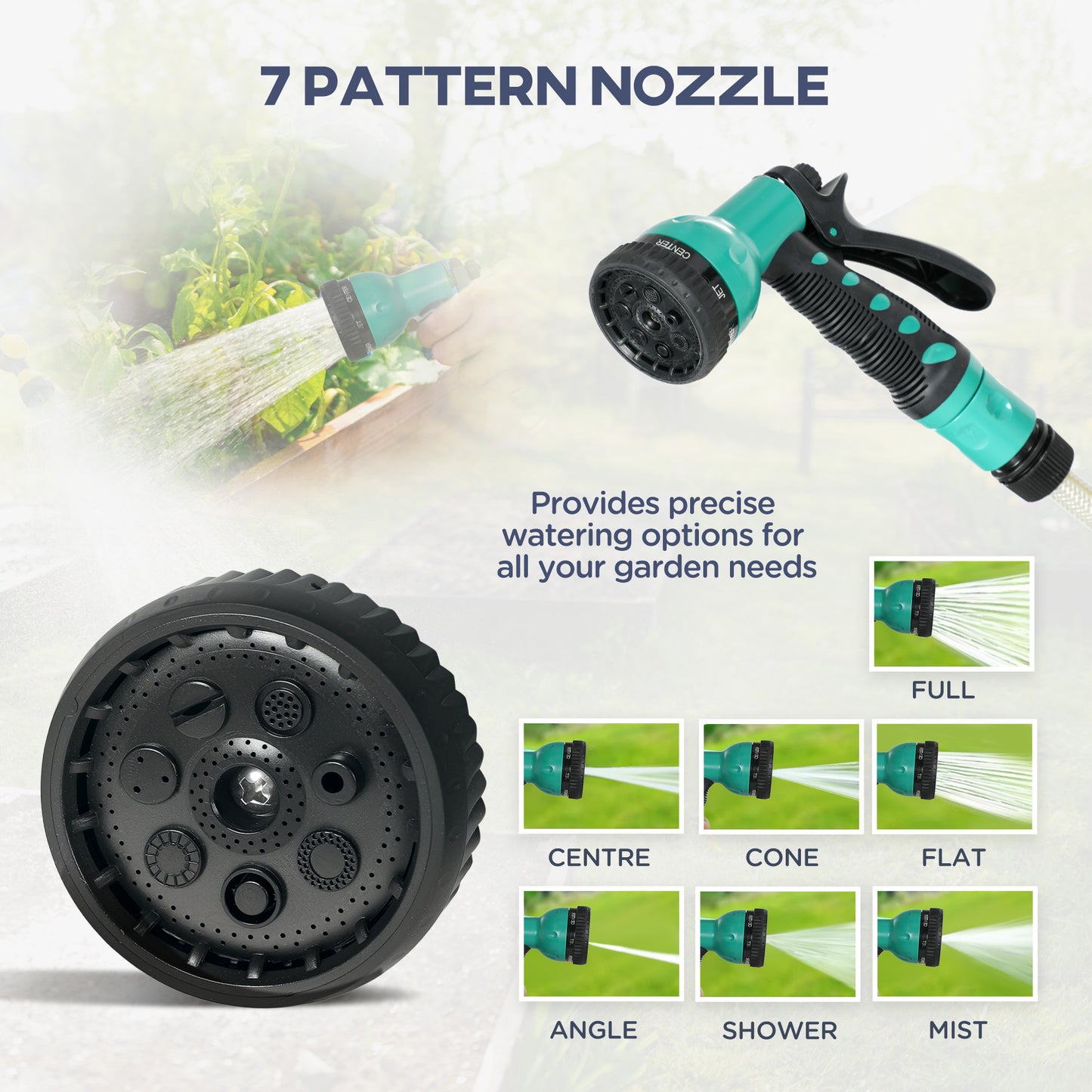 Wall Mounted Retractable Garden Hose Reel | 30+2m | Auto Rewind & Lockable | 7-in-1 Spray Nozzle | 180° Swivel | UV-Resistant PP | 8 Bar Working Pressure | 59x23x42cm | Grey