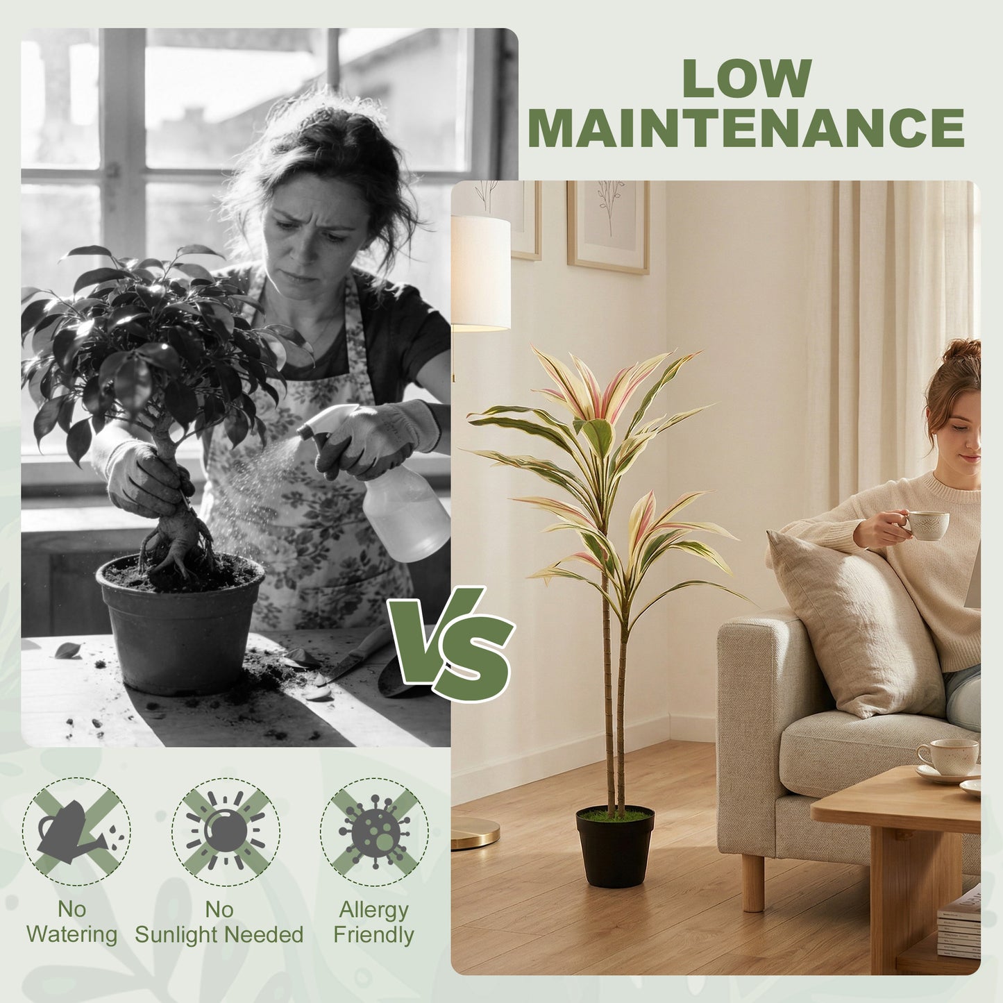 Artificial Cordyline Tree | 90cm | 29 PEVA Leaves | Soft-Touch | Moss Effect Base | Cement Pot | Shapeable | No Maintenance